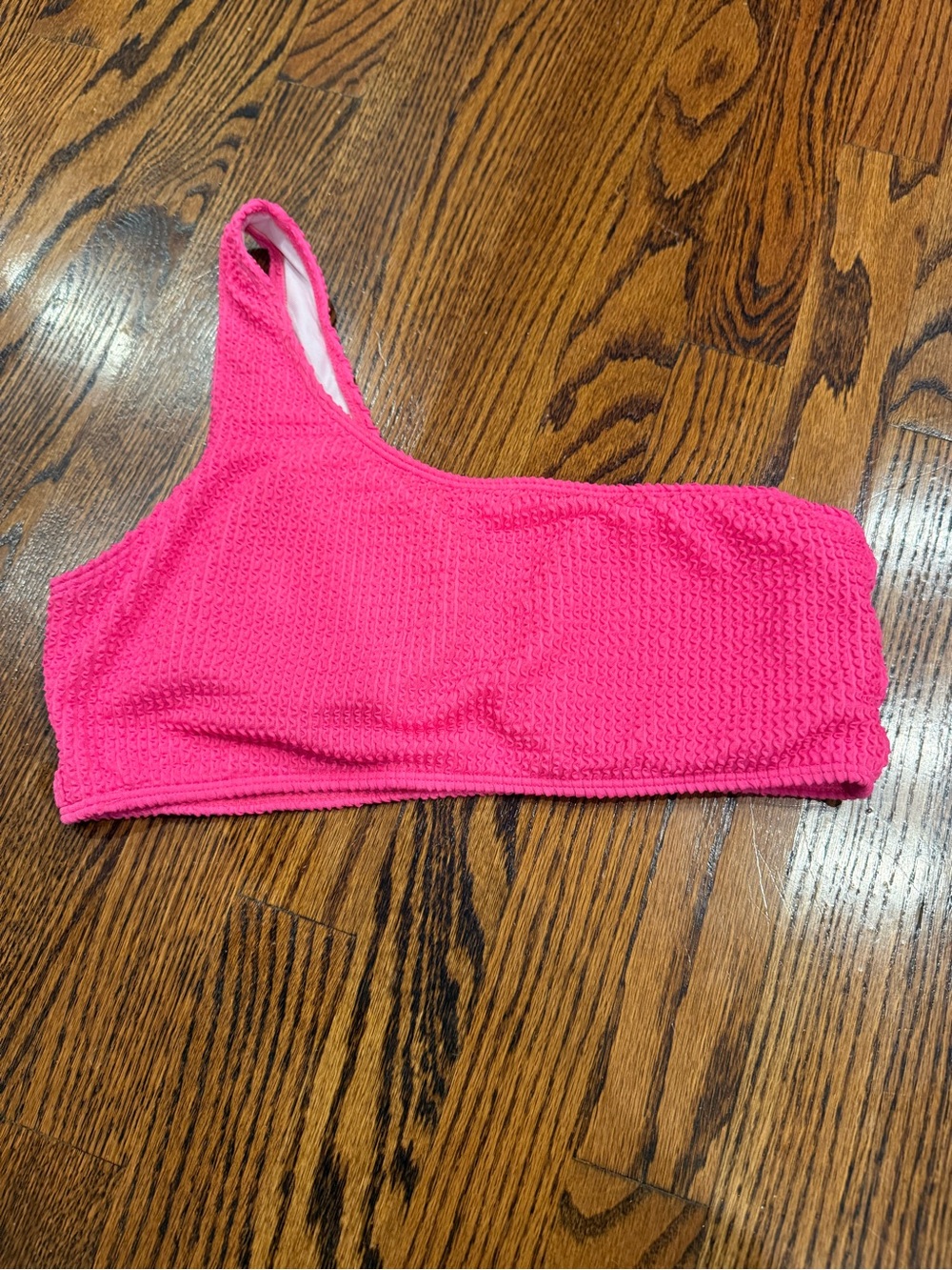 SHEIN One-Shoulder Textured Bubblegum Pink Swim Top